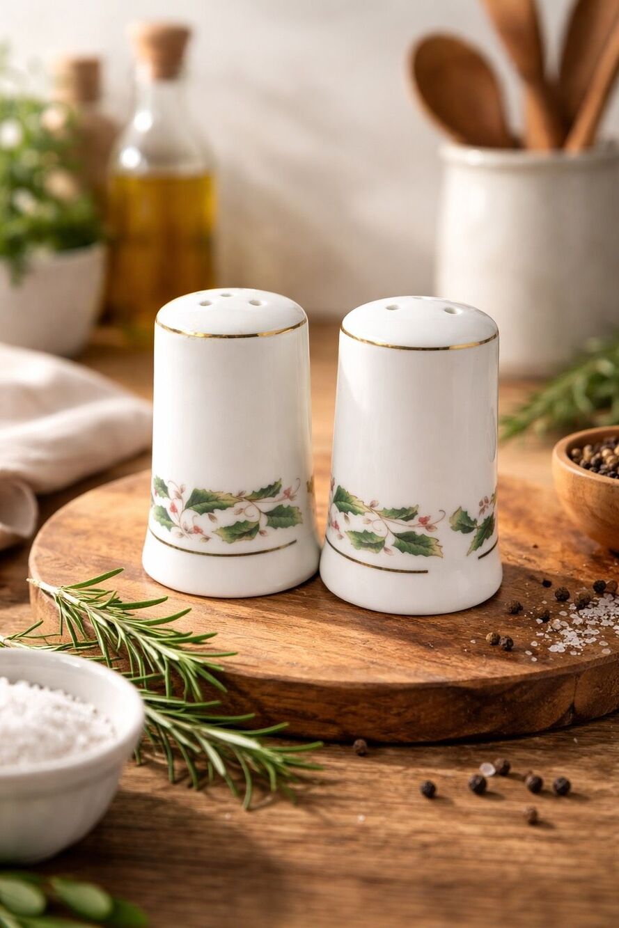 ROYAL LIMITED HOLLY HOLIDAY SALT & PEPPER SHAKER SET